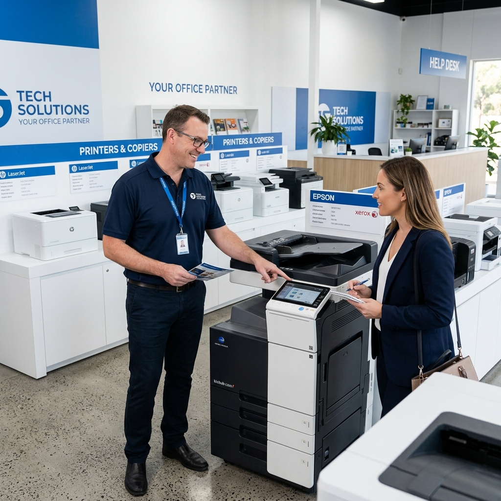 Expert advisor helping customer choose a printer